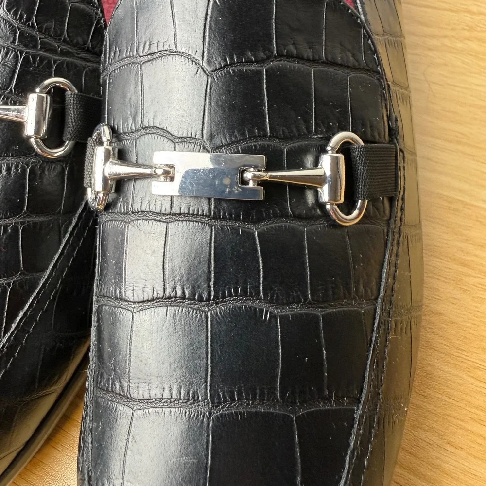 Munro Bit Loafer Harrison lll Women 9 Croc Embossed Leather Dark Academia Luxury